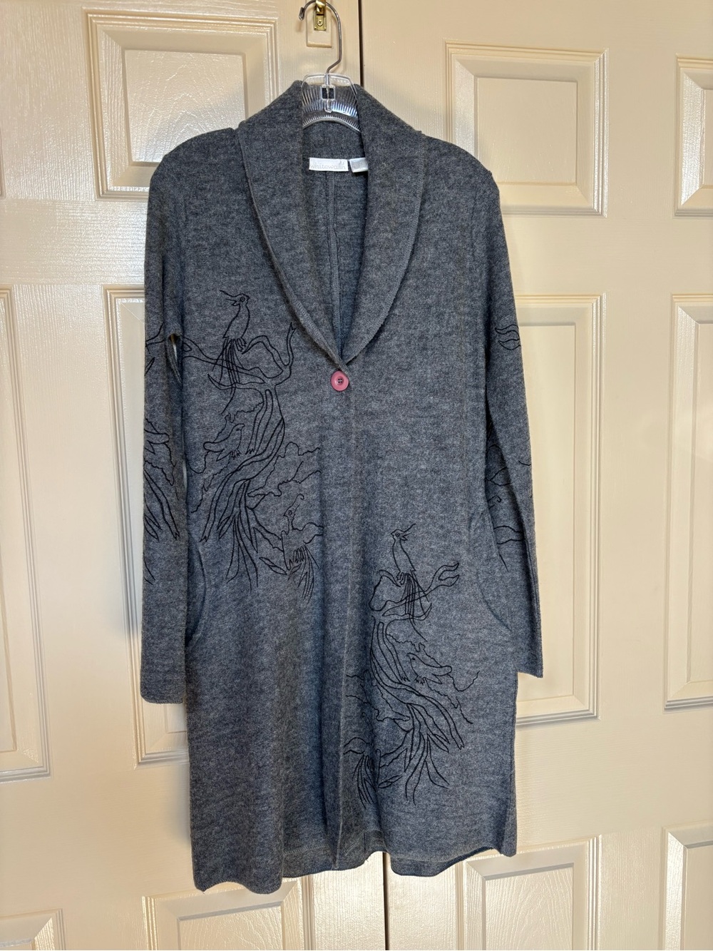 Embroidered Birds Wool Long Cardigan by whitewash
